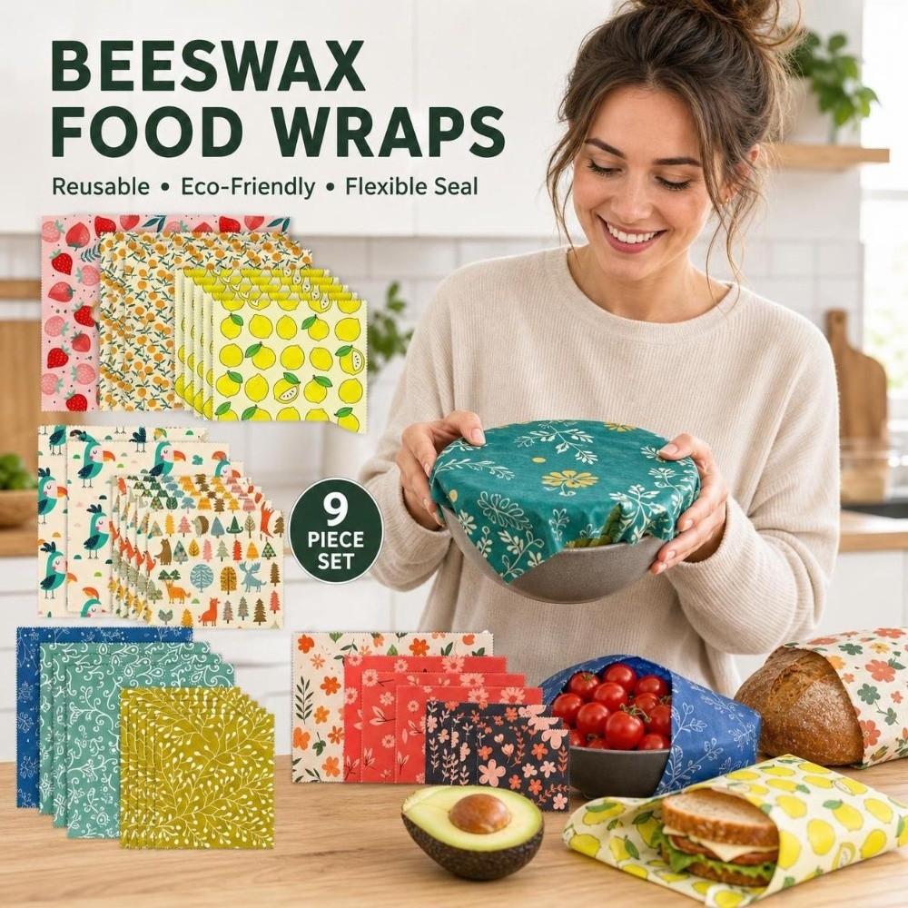 9 piezas de envoltorios de cer - Beeswax Food Cover reseña y precio